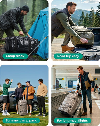 Rolling Duffle Bag with Wheels, Travel Duffel Luggage Bag for Women, Water Repellent Heavy Duty for Travel Camp, Grey, Medium, 48L