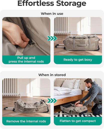 Rolling Duffle Bag with Wheels, Travel Duffel Luggage Bag for Women, Water Repellent Heavy Duty for Travel Camp, Grey, Medium, 48L
