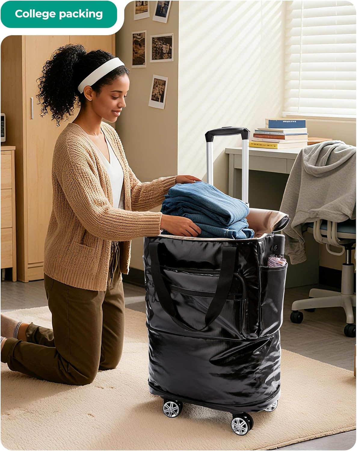 Rolling Duffle Bag with Wheels, Travel Duffel Luggage Bag for Women, Water Repellent Heavy Duty for Travel Camp, Grey, Medium, 48L