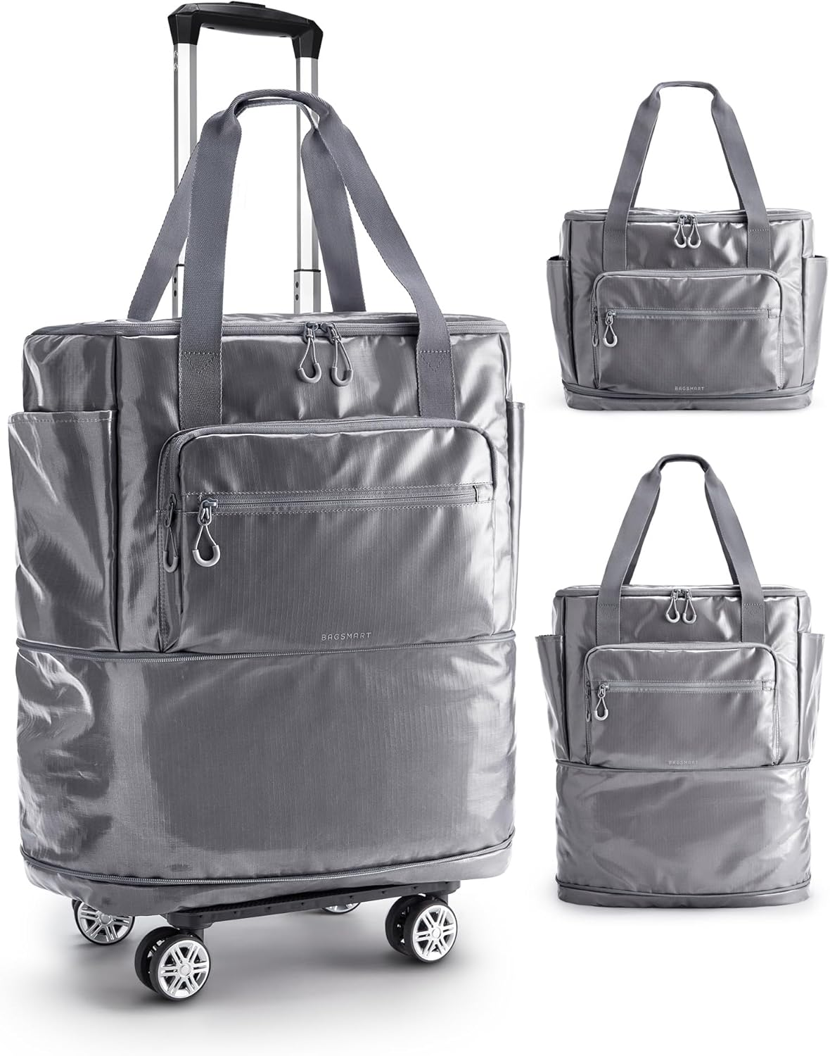 Rolling Duffle Bag with Wheels, Travel Duffel Luggage Bag for Women, Water Repellent Heavy Duty for Travel Camp, Grey, Medium, 48L