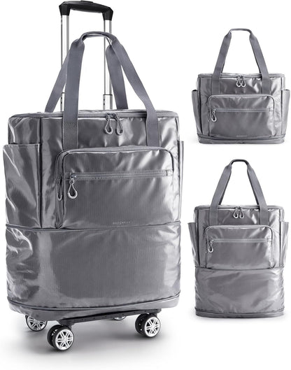 Rolling Duffle Bag with Wheels, Travel Duffel Luggage Bag for Women, Water Repellent Heavy Duty for Travel Camp, Grey, Medium, 48L