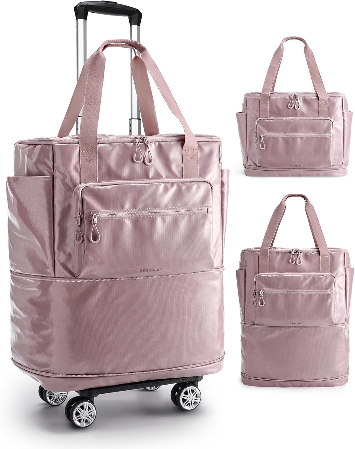 Rolling Duffle Bag with Wheels, Travel Duffel Luggage Bag for Women, Water Repellent Heavy Duty for Travel Camp, Grey, Medium, 48L