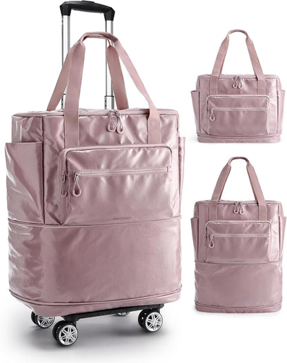Rolling Duffle Bag with Wheels, Travel Duffel Luggage Bag for Women, Water Repellent Heavy Duty for Travel Camp, Grey, Medium, 48L
