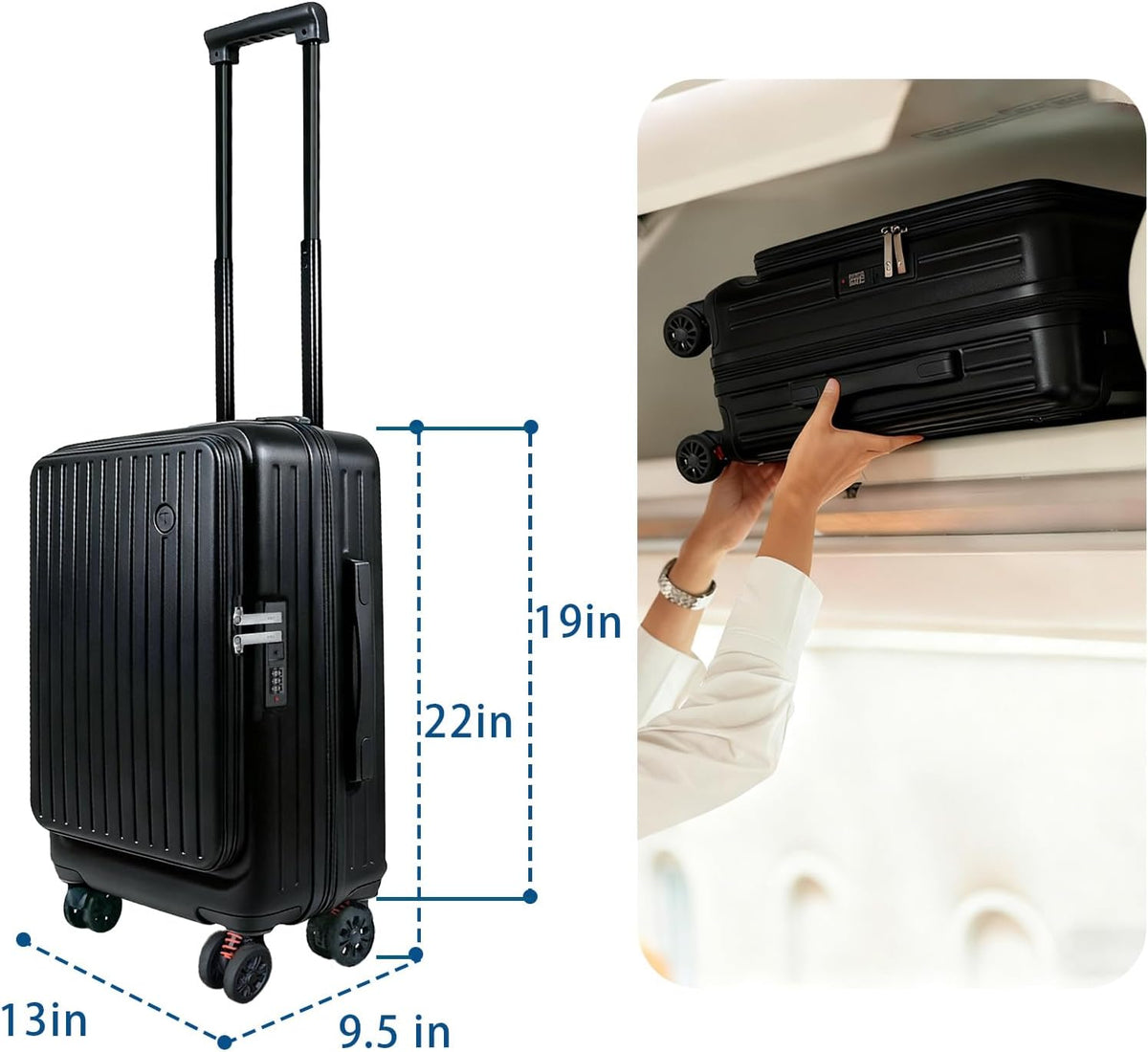 Carry on Luggage 20 inch Airline Approved, Carry on Suitcases with Wheels, Expandable Suitcase with YKK zipper, Top Open Design Luggage with Spinner wheels, Perfect for Gift, Blue Luggage.