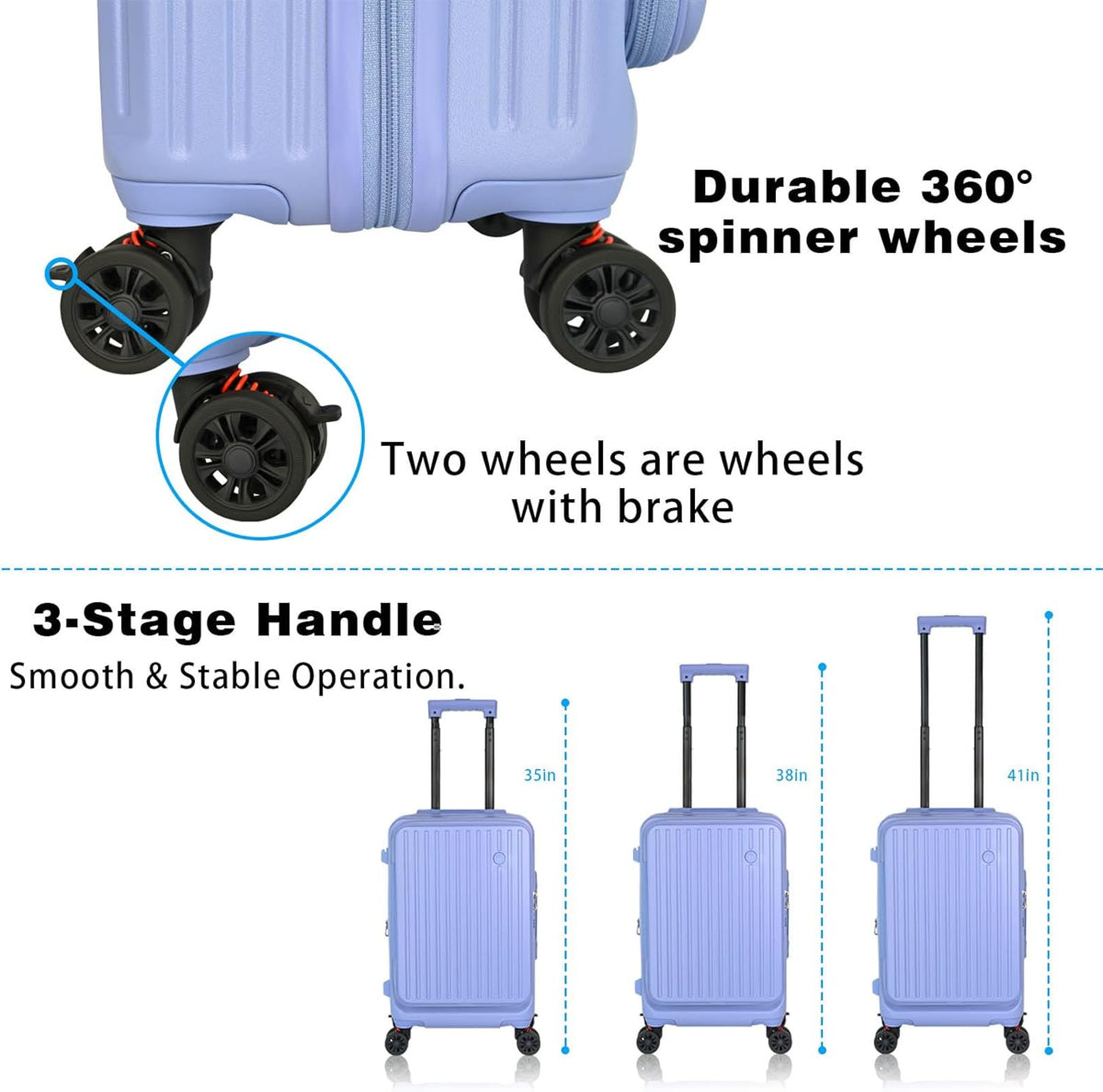 Carry on Luggage 20 inch Airline Approved, Carry on Suitcases with Wheels, Expandable Suitcase with YKK zipper, Top Open Design Luggage with Spinner wheels, Perfect for Gift, Blue Luggage.