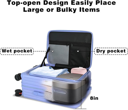Carry on Luggage 20 inch Airline Approved, Carry on Suitcases with Wheels, Expandable Suitcase with YKK zipper, Top Open Design Luggage with Spinner wheels, Perfect for Gift, Blue Luggage.