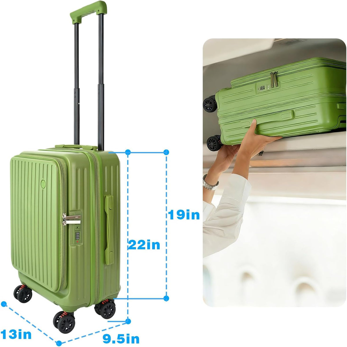 Carry on Luggage 20 inch Airline Approved, Carry on Suitcases with Wheels, Expandable Suitcase with YKK zipper, Top Open Design Luggage with Spinner wheels, Perfect for Gift, Blue Luggage.