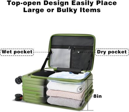 Carry on Luggage 20 inch Airline Approved, Carry on Suitcases with Wheels, Expandable Suitcase with YKK zipper, Top Open Design Luggage with Spinner wheels, Perfect for Gift, Blue Luggage.