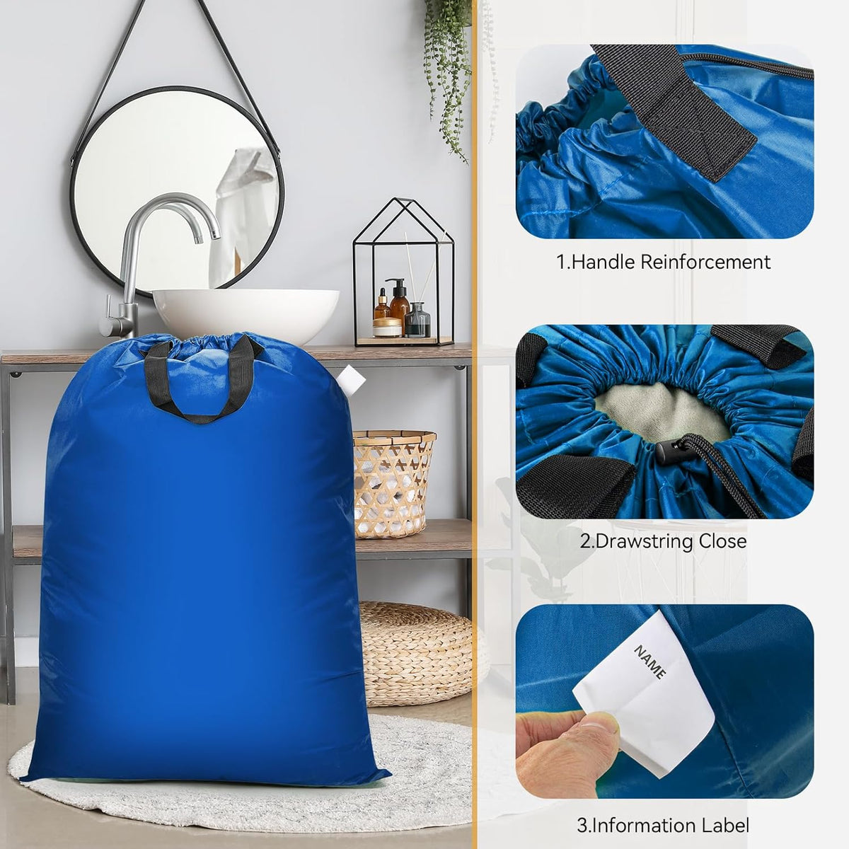 Extra Large Laundry Bag With Handles, Heavy Duty, Travel Laundry Bag for Dirty Clothes, 28" x 40" (Black)