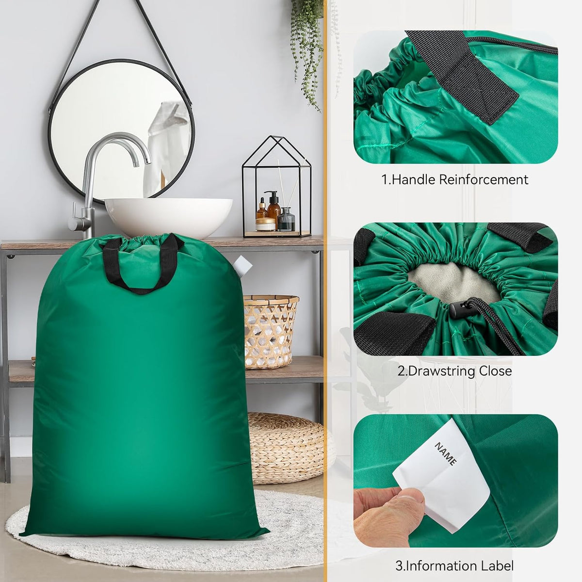Extra Large Laundry Bag With Handles, Heavy Duty, Travel Laundry Bag for Dirty Clothes, 28" x 40" (Black)