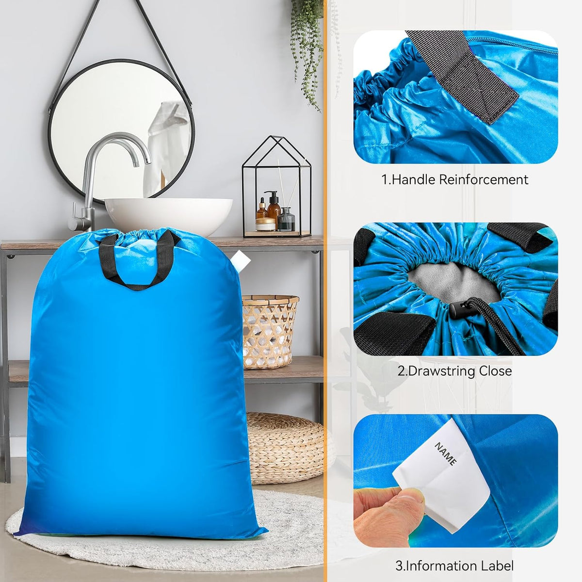 Extra Large Laundry Bag With Handles, Heavy Duty, Travel Laundry Bag for Dirty Clothes, 28" x 40" (Black)
