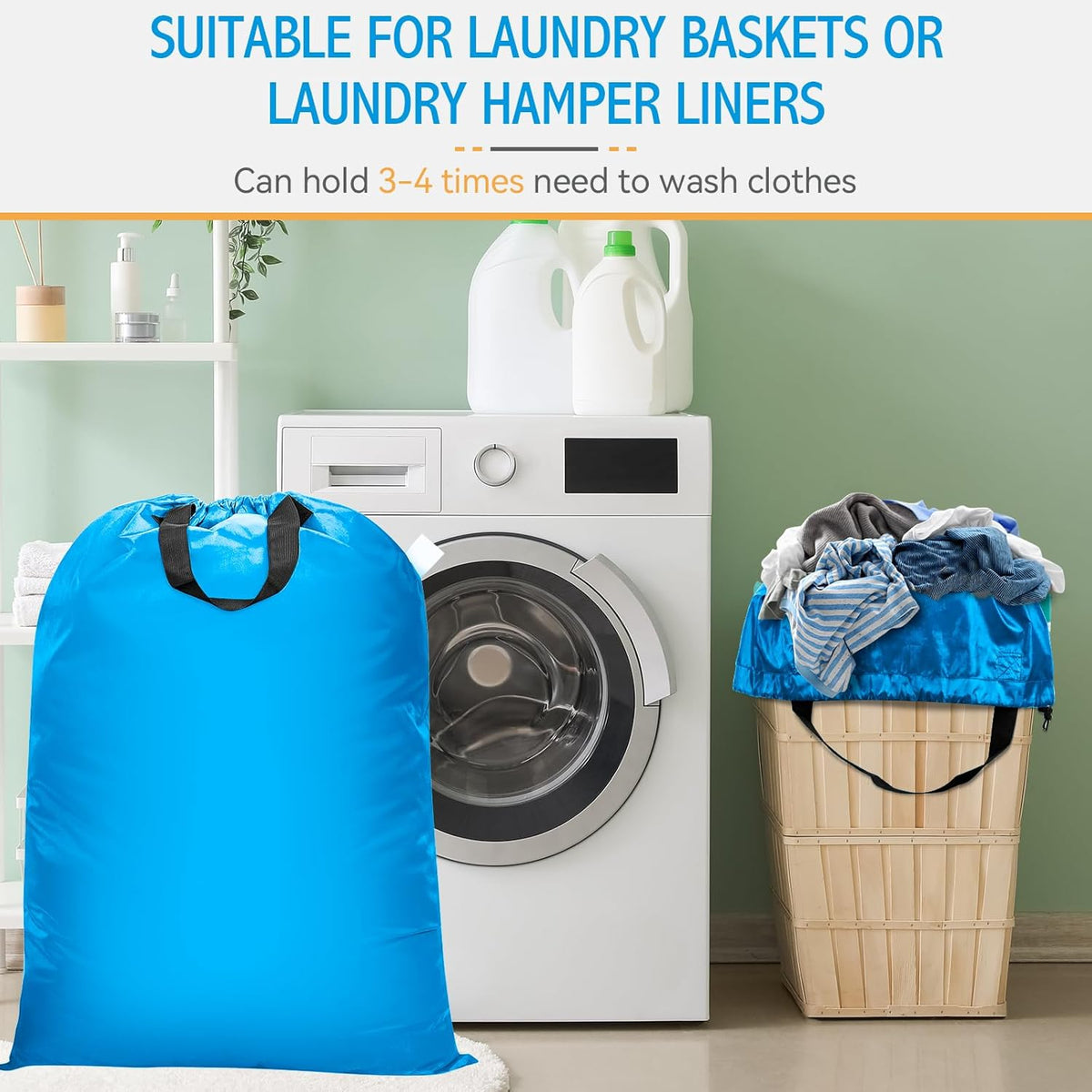Extra Large Laundry Bag With Handles, Heavy Duty, Travel Laundry Bag for Dirty Clothes, 28" x 40" (Black)