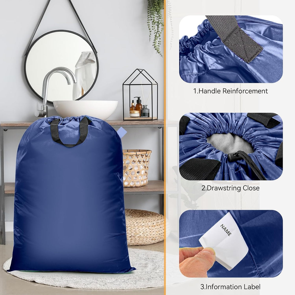 Extra Large Laundry Bag With Handles, Heavy Duty, Travel Laundry Bag for Dirty Clothes, 28" x 40" (Black)