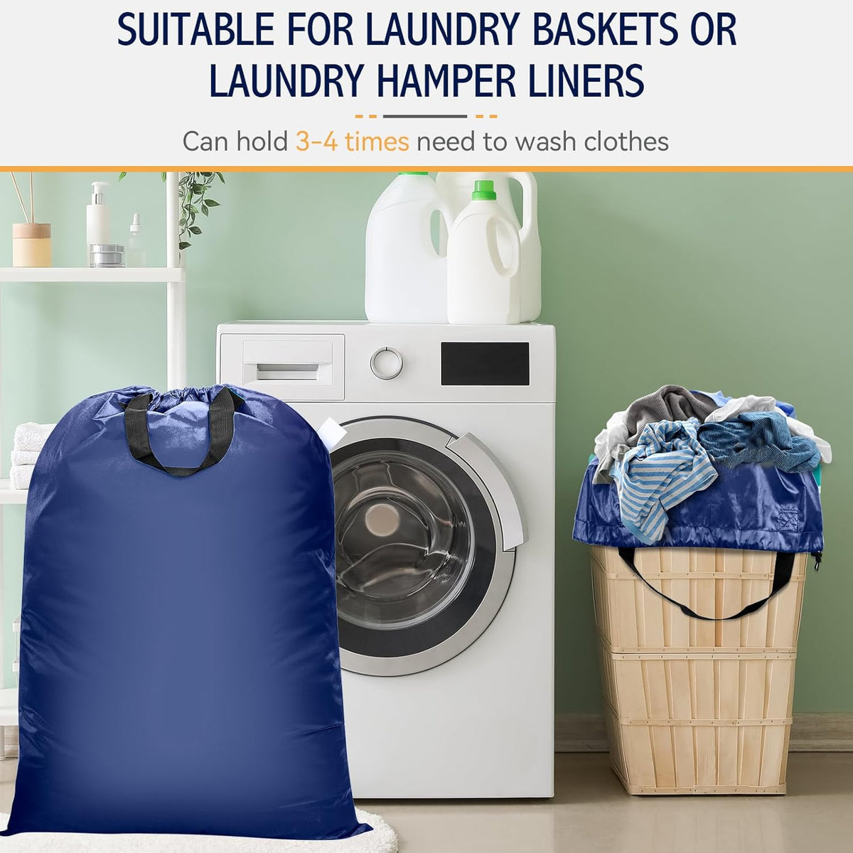 Extra Large Laundry Bag With Handles, Heavy Duty, Travel Laundry Bag for Dirty Clothes, 28" x 40" (Black)