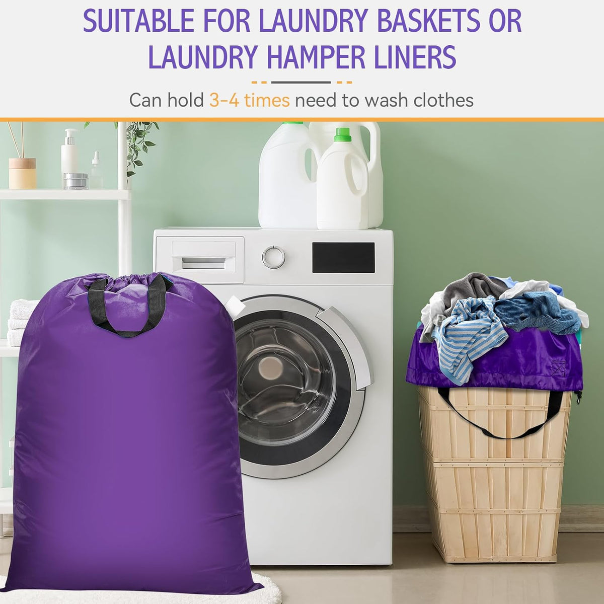 Extra Large Laundry Bag With Handles, Heavy Duty, Travel Laundry Bag for Dirty Clothes, 28" x 40" (Black)