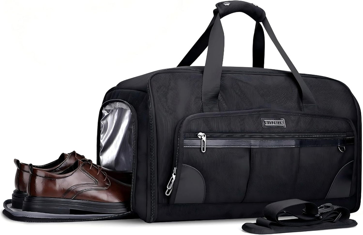Garment Duffle Bags for Travel Men Suits 51L with Shoe Compartment | Convertible Duffel to Hanging Clothes Bag, Nylon, Large Capacity, For Business, Formal Events, Weddings, B725 Silvery Grey