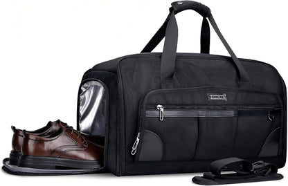 Garment Duffle Bags for Travel Men Suits 51L with Shoe Compartment | Convertible Duffel to Hanging Clothes Bag, Nylon, Large Capacity, For Business, Formal Events, Weddings, B725 Silvery Grey
