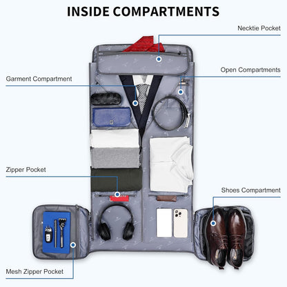 Garment Duffle Bags for Travel Men Suits 51L with Shoe Compartment | Convertible Duffel to Hanging Clothes Bag, Nylon, Large Capacity, For Business, Formal Events, Weddings, B725 Silvery Grey