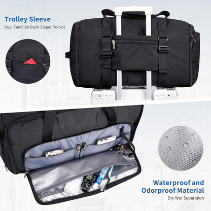 Garment Duffle Bags for Travel Men Suits 51L with Shoe Compartment | Convertible Duffel to Hanging Clothes Bag, Nylon, Large Capacity, For Business, Formal Events, Weddings, B725 Silvery Grey