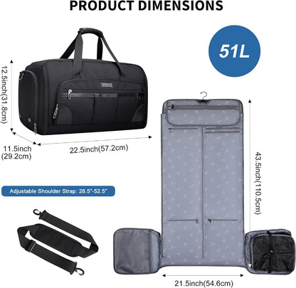 Garment Duffle Bags for Travel Men Suits 51L with Shoe Compartment | Convertible Duffel to Hanging Clothes Bag, Nylon, Large Capacity, For Business, Formal Events, Weddings, B725 Silvery Grey