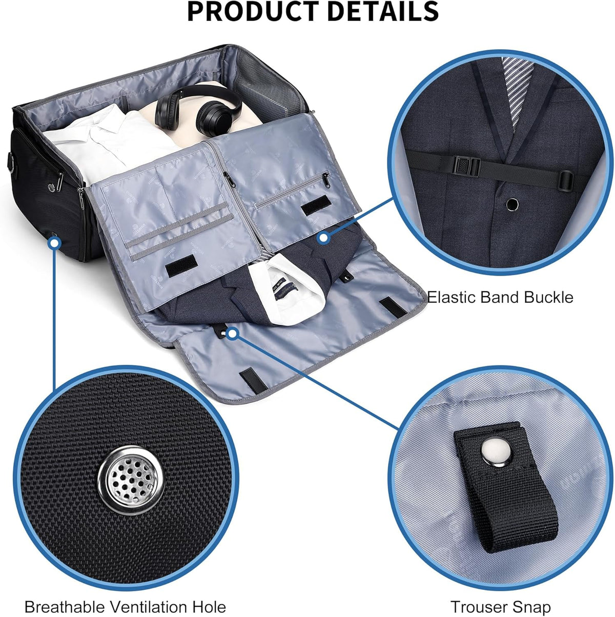 Garment Duffle Bags for Travel Men Suits 51L with Shoe Compartment | Convertible Duffel to Hanging Clothes Bag, Nylon, Large Capacity, For Business, Formal Events, Weddings, B725 Silvery Grey