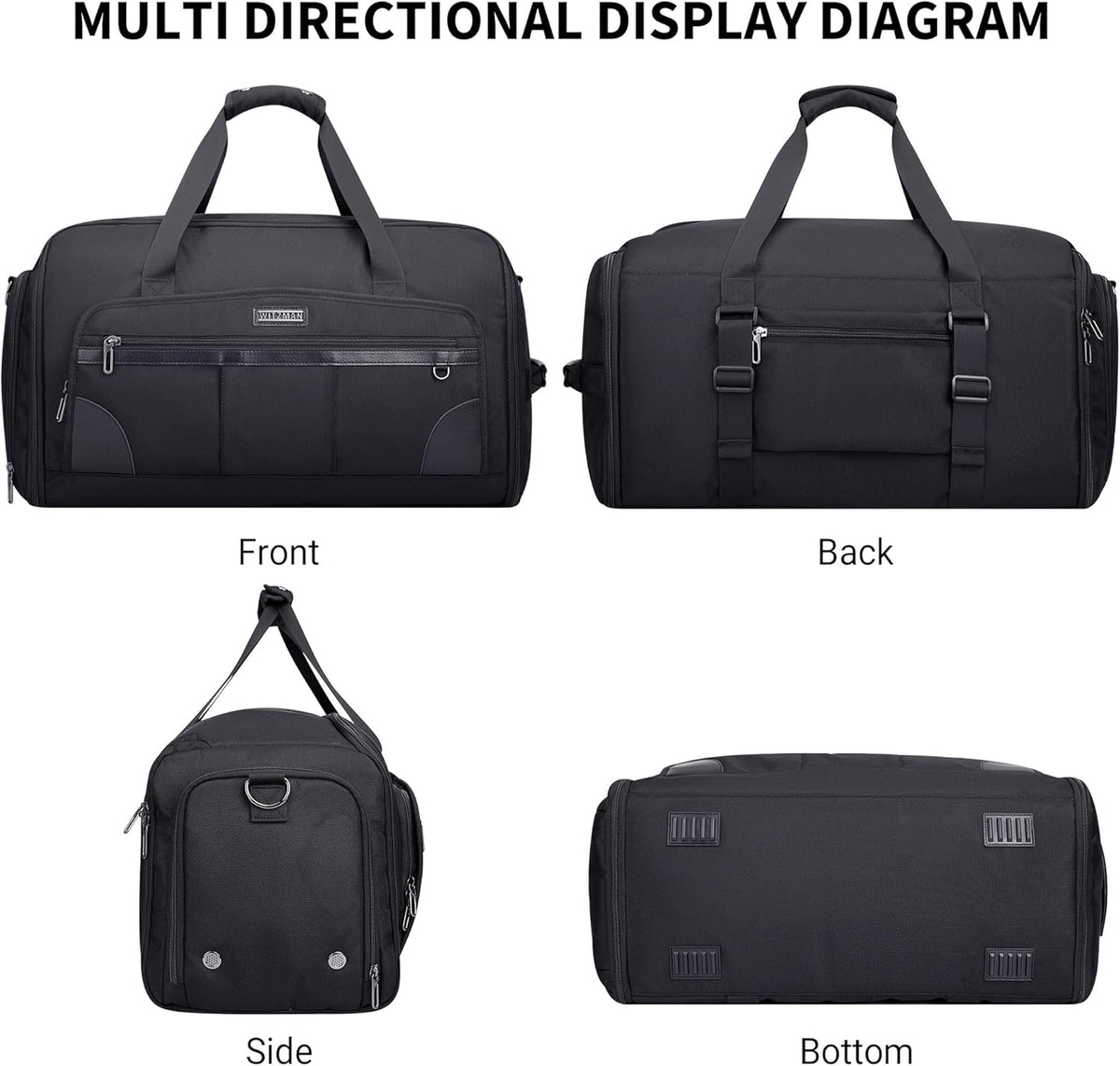 Garment Duffle Bags for Travel Men Suits 51L with Shoe Compartment | Convertible Duffel to Hanging Clothes Bag, Nylon, Large Capacity, For Business, Formal Events, Weddings, B725 Silvery Grey