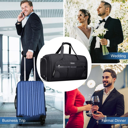 Garment Duffle Bags for Travel Men Suits 51L with Shoe Compartment | Convertible Duffel to Hanging Clothes Bag, Nylon, Large Capacity, For Business, Formal Events, Weddings, B725 Silvery Grey