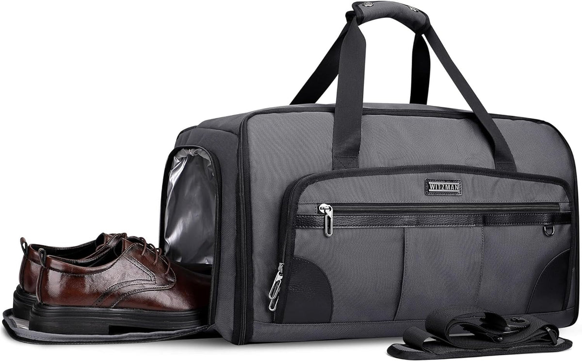 Garment Duffle Bags for Travel Men Suits 51L with Shoe Compartment | Convertible Duffel to Hanging Clothes Bag, Nylon, Large Capacity, For Business, Formal Events, Weddings, B725 Silvery Grey