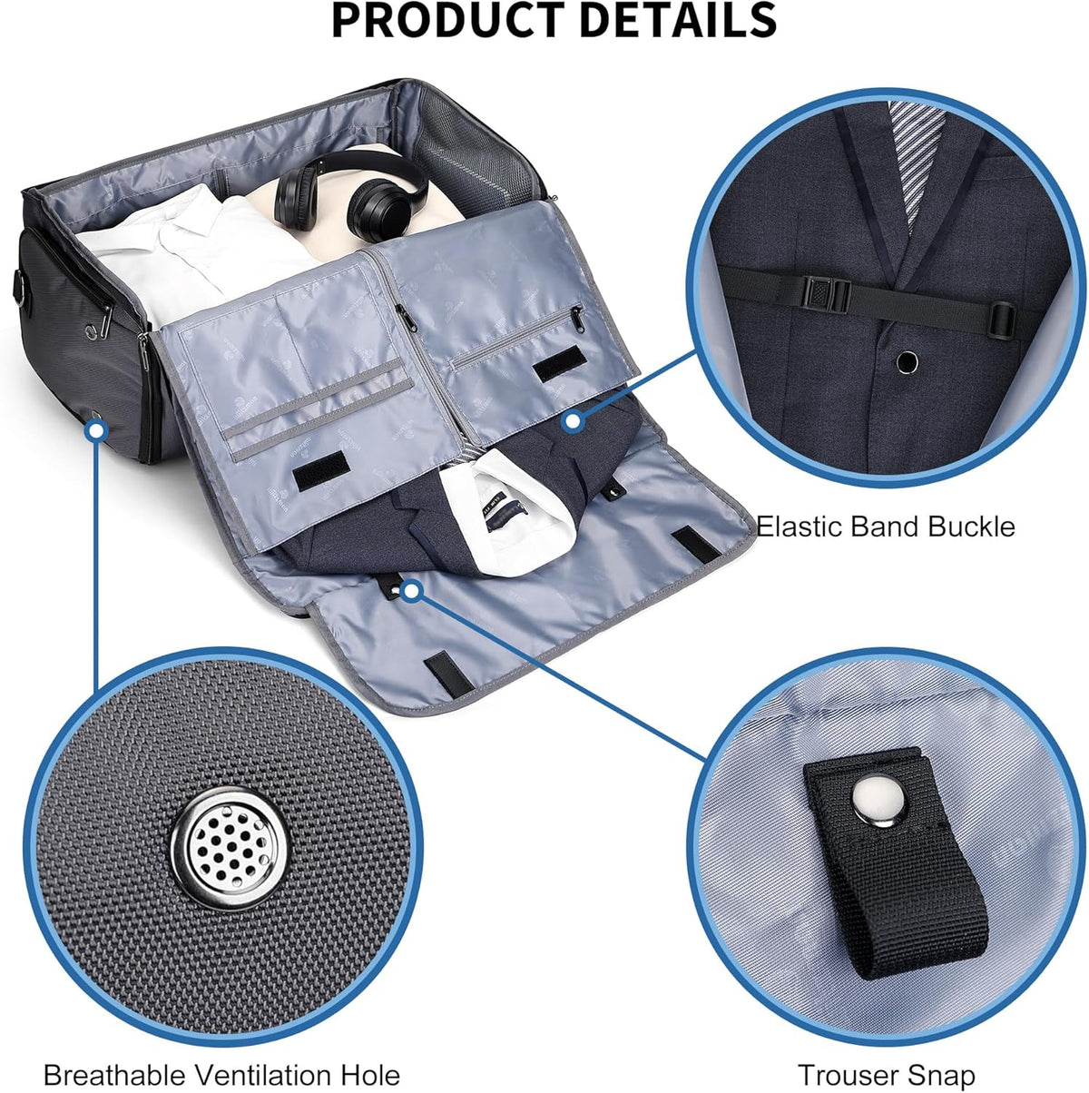 Garment Duffle Bags for Travel Men Suits 51L with Shoe Compartment | Convertible Duffel to Hanging Clothes Bag, Nylon, Large Capacity, For Business, Formal Events, Weddings, B725 Silvery Grey
