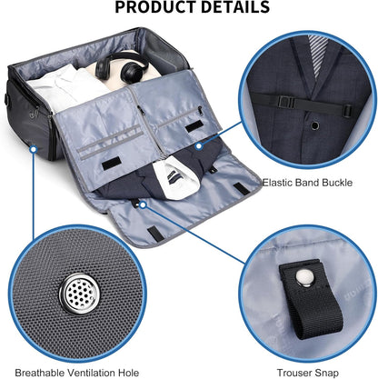 Garment Duffle Bags for Travel Men Suits 51L with Shoe Compartment | Convertible Duffel to Hanging Clothes Bag, Nylon, Large Capacity, For Business, Formal Events, Weddings, B725 Silvery Grey