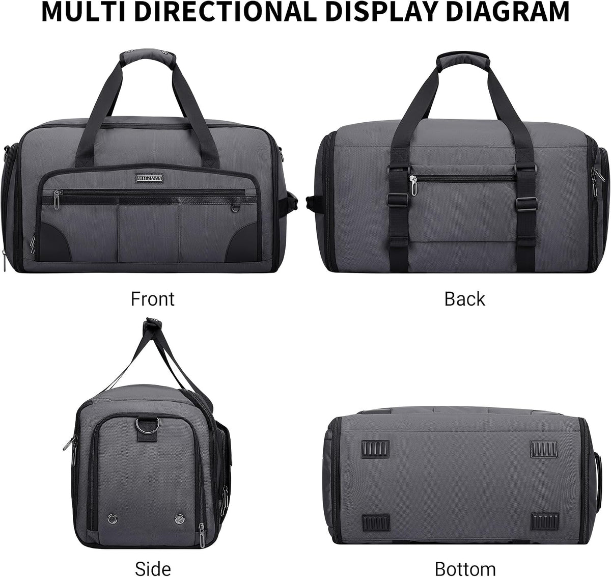 Garment Duffle Bags for Travel Men Suits 51L with Shoe Compartment | Convertible Duffel to Hanging Clothes Bag, Nylon, Large Capacity, For Business, Formal Events, Weddings, B725 Silvery Grey