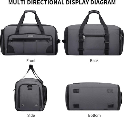 Garment Duffle Bags for Travel Men Suits 51L with Shoe Compartment | Convertible Duffel to Hanging Clothes Bag, Nylon, Large Capacity, For Business, Formal Events, Weddings, B725 Silvery Grey
