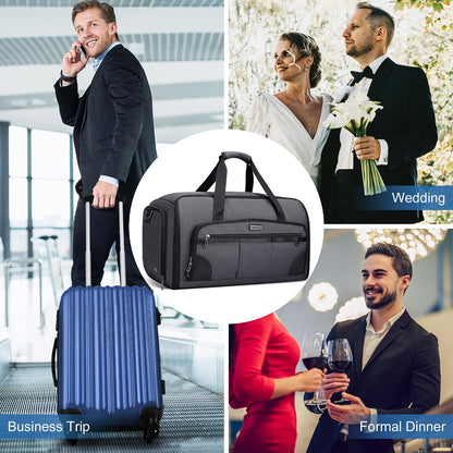 Garment Duffle Bags for Travel Men Suits 51L with Shoe Compartment | Convertible Duffel to Hanging Clothes Bag, Nylon, Large Capacity, For Business, Formal Events, Weddings, B725 Silvery Grey