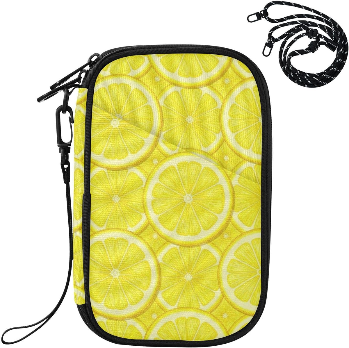Travel Doc Organizer 21×14×3 CM | Scratch Resistant Polyester Full Print Multi-Way Carry for Adults Daily Use Lemon Circles