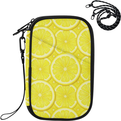 Travel Doc Organizer 21×14×3 CM | Scratch Resistant Polyester Full Print Multi-Way Carry for Adults Daily Use Lemon Circles
