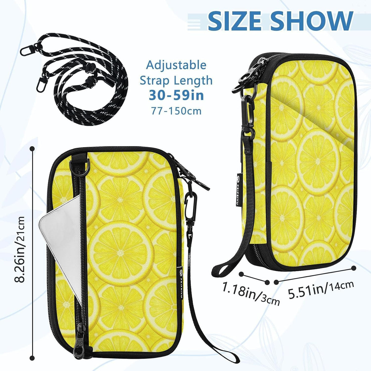 Travel Doc Organizer 21×14×3 CM | Scratch Resistant Polyester Full Print Multi-Way Carry for Adults Daily Use Lemon Circles