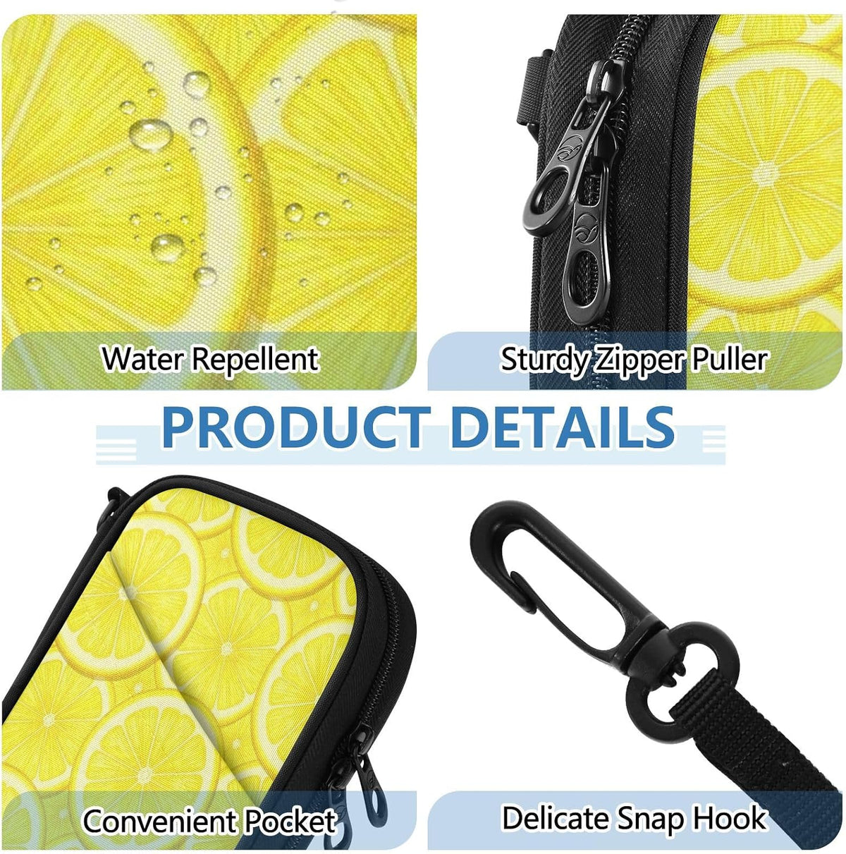 Travel Doc Organizer 21×14×3 CM | Scratch Resistant Polyester Full Print Multi-Way Carry for Adults Daily Use Lemon Circles