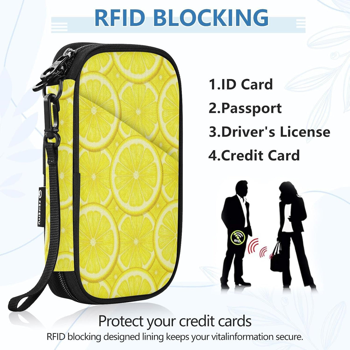 Travel Doc Organizer 21×14×3 CM | Scratch Resistant Polyester Full Print Multi-Way Carry for Adults Daily Use Lemon Circles