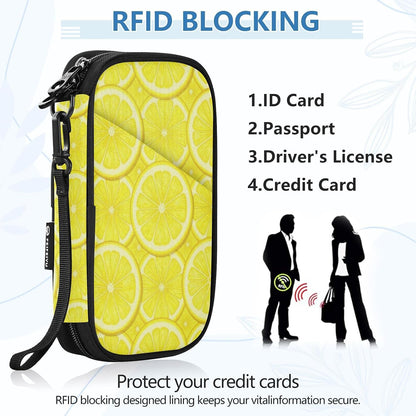 Travel Doc Organizer 21×14×3 CM | Scratch Resistant Polyester Full Print Multi-Way Carry for Adults Daily Use Lemon Circles