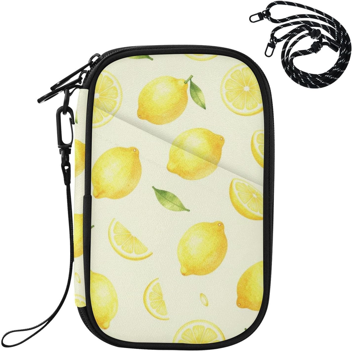Travel Doc Organizer 21×14×3 CM | Scratch Resistant Polyester Full Print Multi-Way Carry for Adults Daily Use Lemon Circles