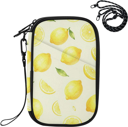 Travel Doc Organizer 21×14×3 CM | Scratch Resistant Polyester Full Print Multi-Way Carry for Adults Daily Use Lemon Circles