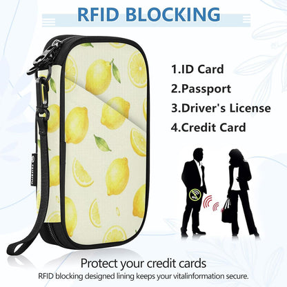 Travel Doc Organizer 21×14×3 CM | Scratch Resistant Polyester Full Print Multi-Way Carry for Adults Daily Use Lemon Circles