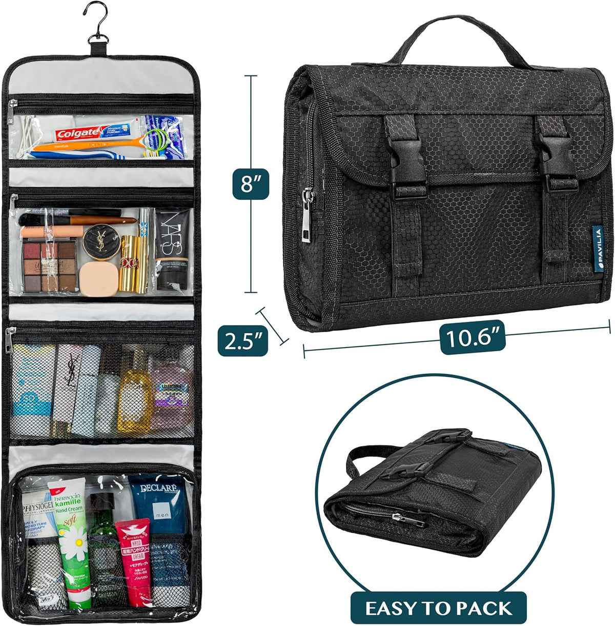 Travel Hanging Toiletry Bag for Women Men, Large Capacity Makeup Bag Kit, Waterproof Cosmetic Storage Organizer Case for Bathroom Shower