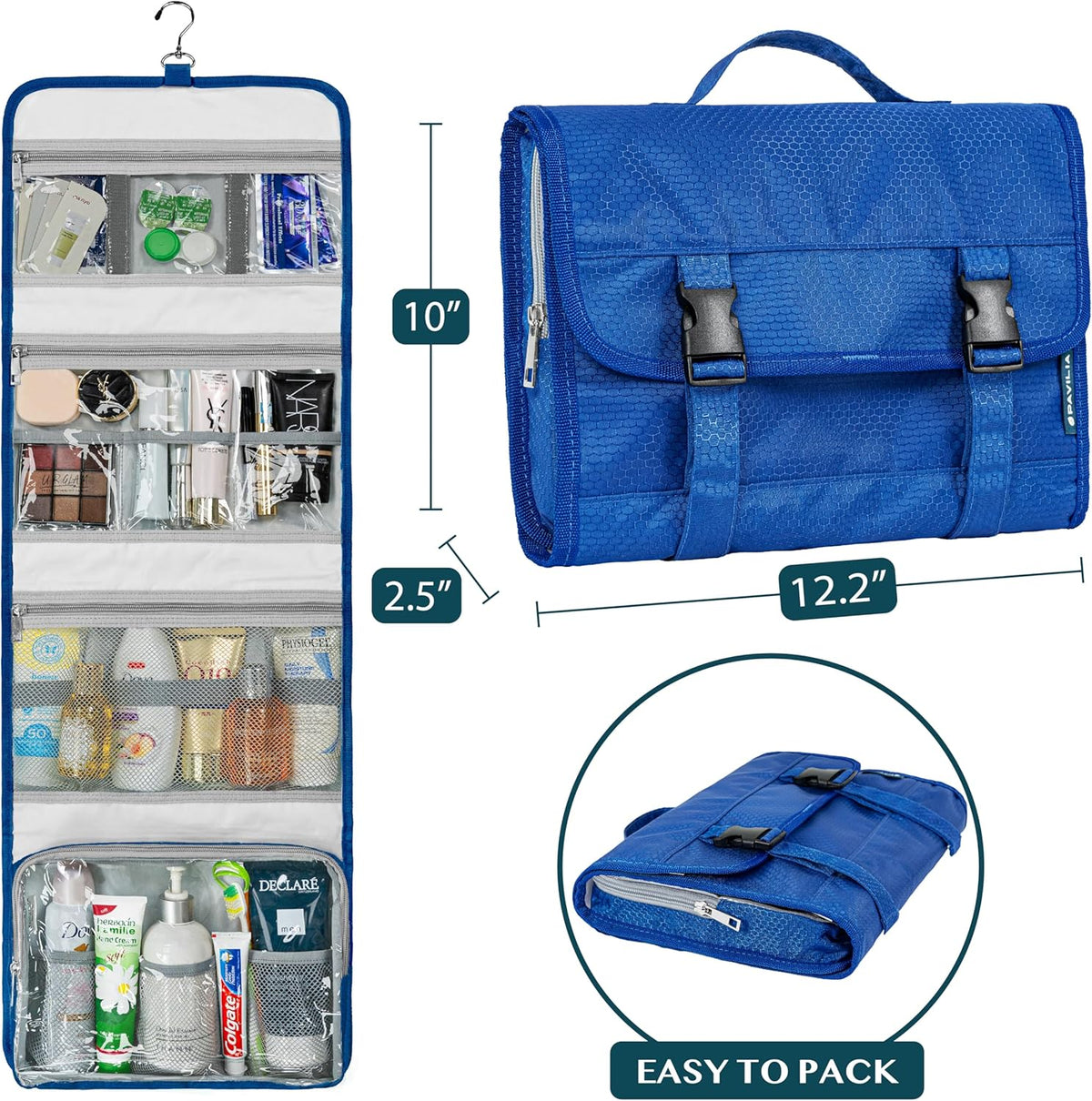 Travel Hanging Toiletry Bag for Women Men, Large Capacity Makeup Bag Kit, Waterproof Cosmetic Storage Organizer Case for Bathroom Shower