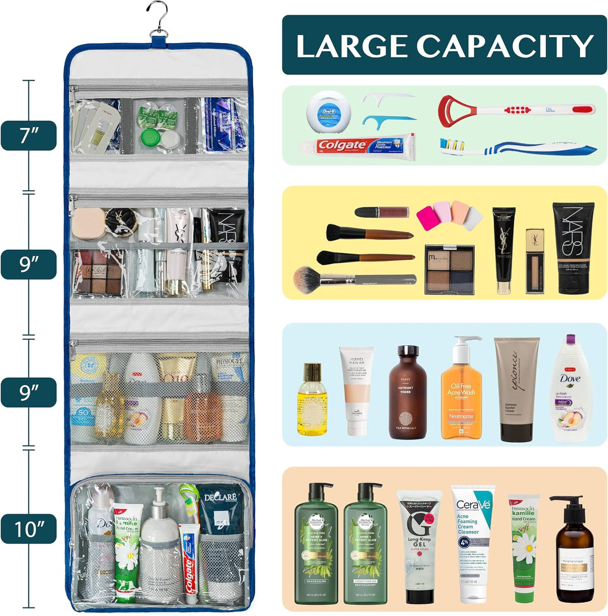 Travel Hanging Toiletry Bag for Women Men, Large Capacity Makeup Bag Kit, Waterproof Cosmetic Storage Organizer Case for Bathroom Shower