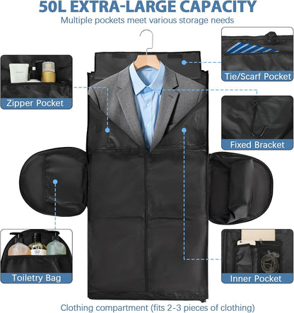 Garment Bags for Travel,50L Carry on Convertible Garment Duffle bag with Shoulder Strap,3 in 1 Hanging Suit Travel Bag with Shoulder Strap