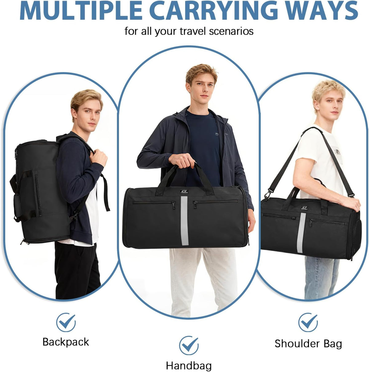 Garment Bags for Travel,50L Carry on Convertible Garment Duffle bag with Shoulder Strap,3 in 1 Hanging Suit Travel Bag with Shoulder Strap