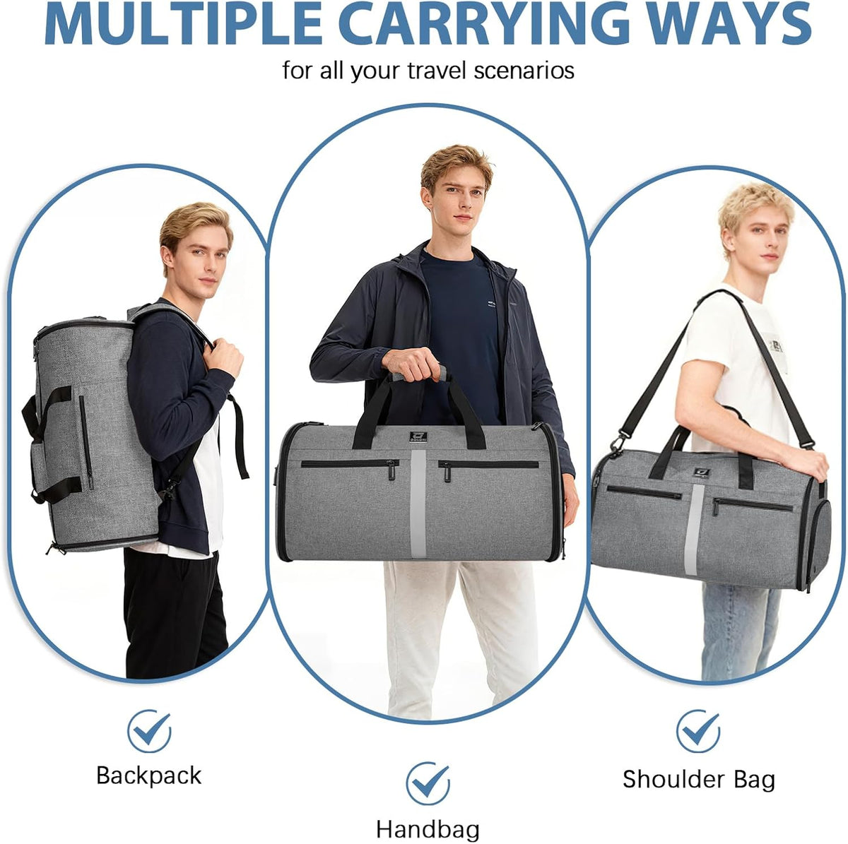 Garment Bags for Travel,50L Carry on Convertible Garment Duffle bag with Shoulder Strap,3 in 1 Hanging Suit Travel Bag with Shoulder Strap