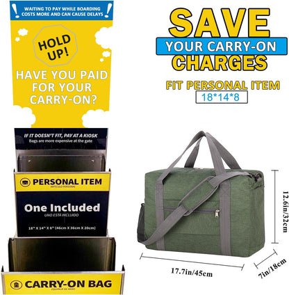 For Spirit Airlines Personal Item Bag 18x14x8 with Wet Pocket Foldable Travel Duffel Bag Underseat Carry on for Men & Women