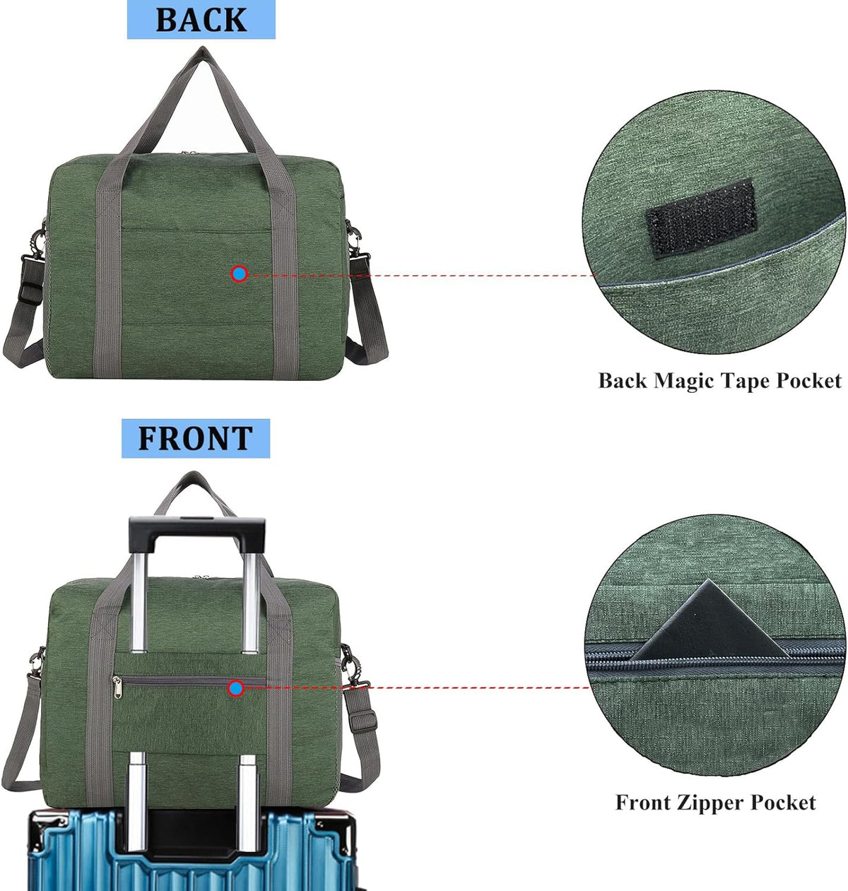 For Spirit Airlines Personal Item Bag 18x14x8 with Wet Pocket Foldable Travel Duffel Bag Underseat Carry on for Men & Women